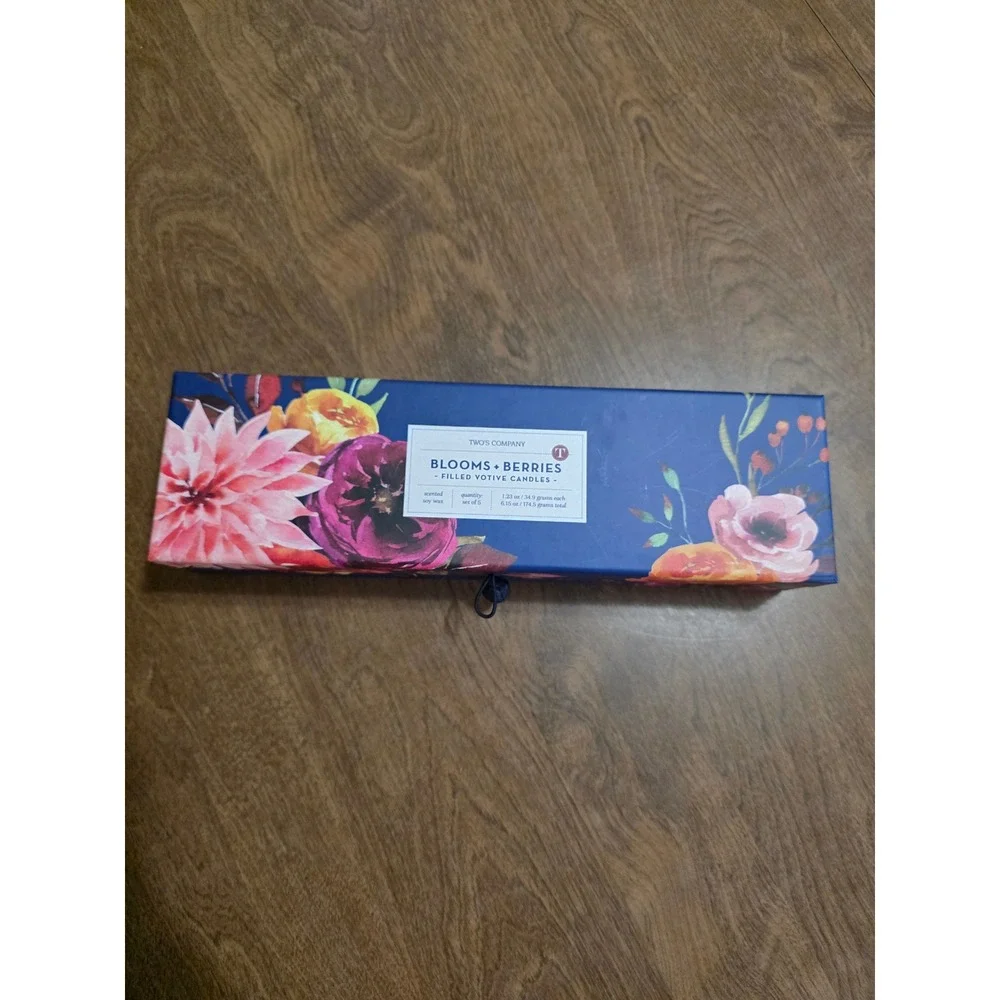 Two's Company Blooms + Berries Scented Soy Wax Votive Candle Set of 5 Gift Box